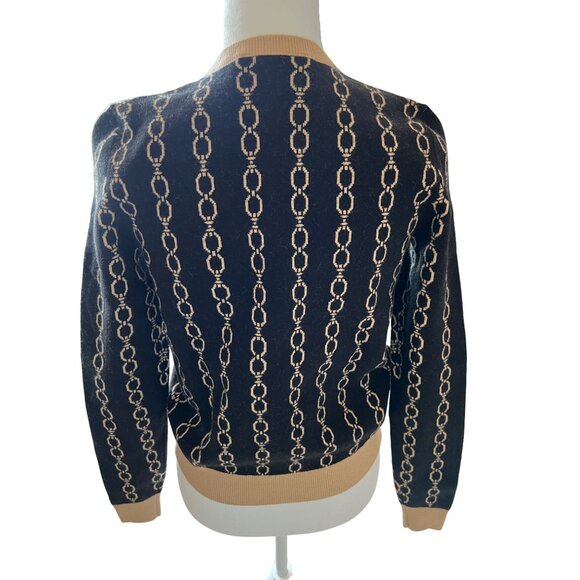 Ann Taylor XS Cardigan Sweater Black Chain Pattern Button-Up, Black Label,  New - Picture 4 of 8